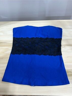 Y2K Body Central Strapless Royal Blue Corset  with Black Lace Band
